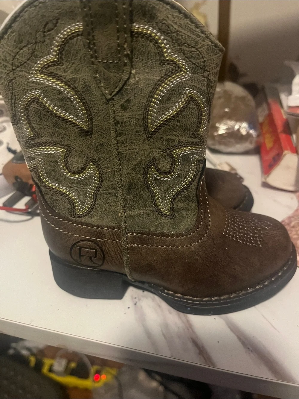 Roper Toddlers Brown and Olive Western Cowboy Boots Size 5c Toddlers
